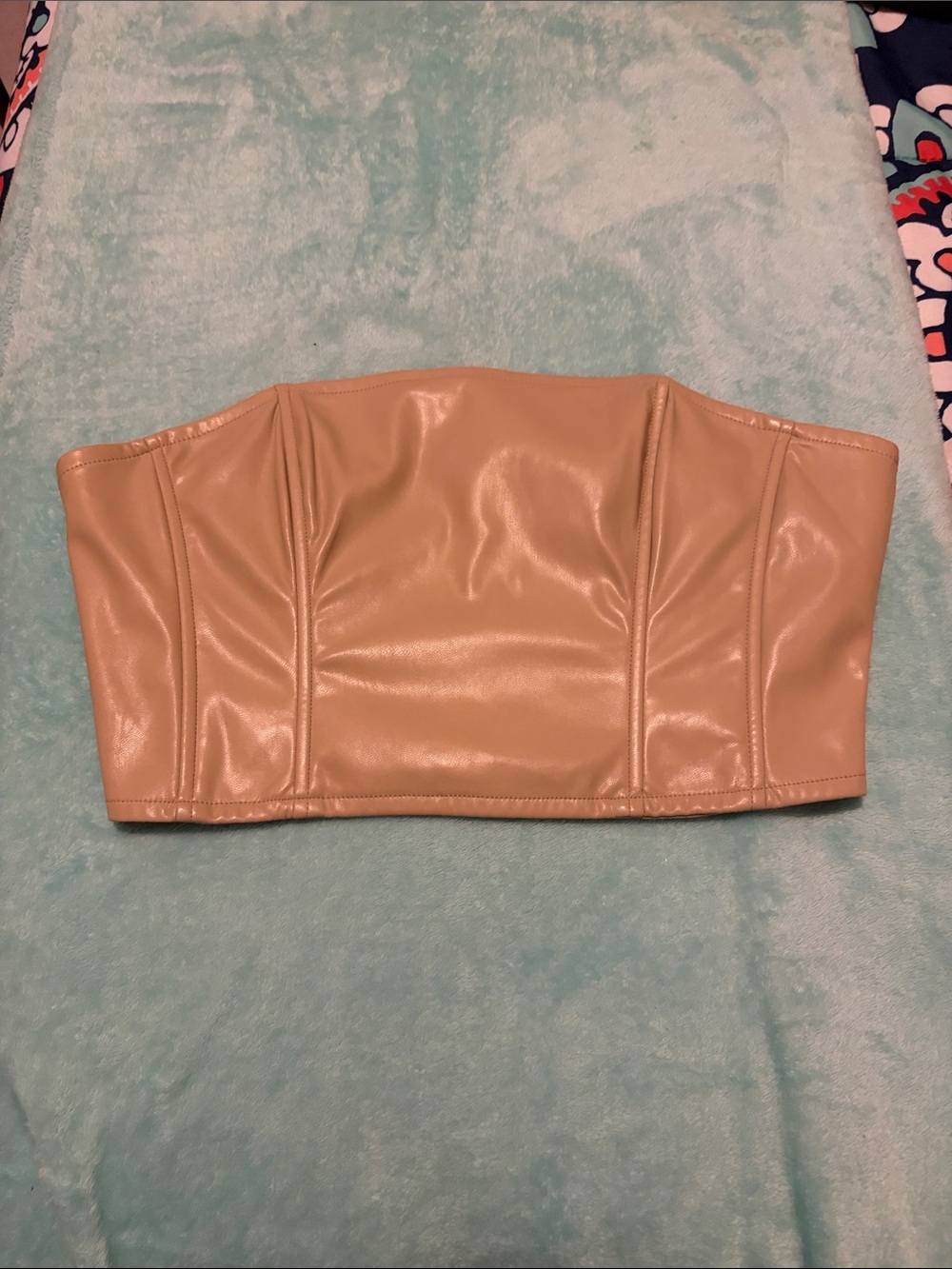 Nude Strapless Faux Leather Crop Bustier Top